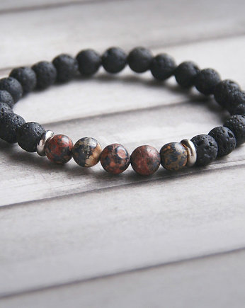 Męska bransoletka :: jaspis leopardzi & lawa, kaktusia