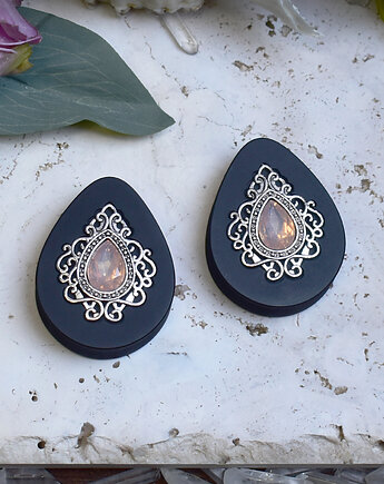 Tunele do uszu 34-60mm / łezki z wiktoriańską ozdobą i kryształkiem, Spirit Of Copper