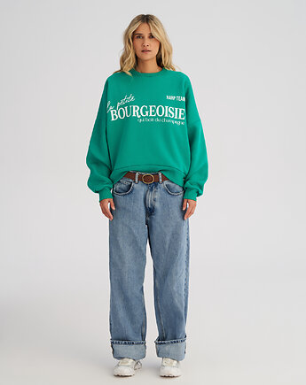 Bluza bez kaptura LOOSE FIT emerald BOURGEOISIE damska, HARP TEAM