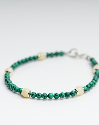 Bransoletka RÓWNOWAGA z malachitu i bursztynu, AmberMal