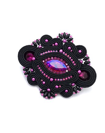 Broszka sutasz fuksjowo czarna Loria klasyczna wieczorowa elegancka, Katrina Rossa