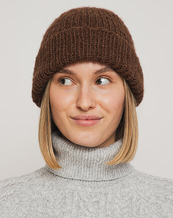 Czapka DARLA - czekoladowa / brązowa - Handmade - Merino, alpaka, jedwab