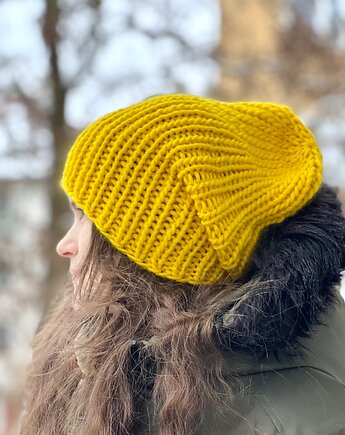 Czapka z merynosa 100%  neonowy żółty, Made by Jaga