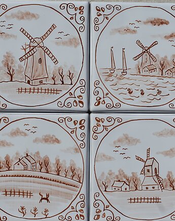 Zestaw kafle holenderskie ręcznie malowane kafle płytki delft, Kobaltowa Sroka