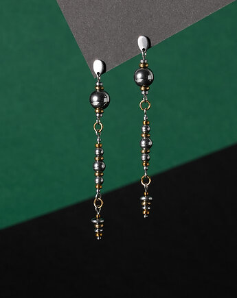 Długie srebrno-złote kolczyki z hematytów, AT NOON