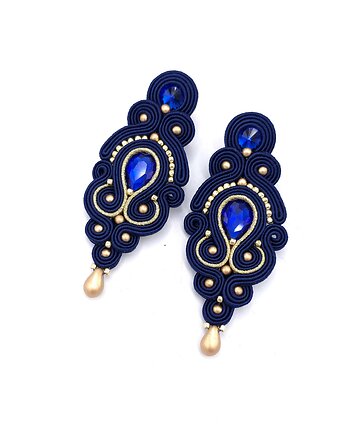 Kolczyki sutasz granatowe ze złotem Olia wieczorowe z kryształkami, Katrina Rossa