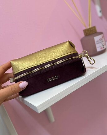 Kosmetyczka damska saszetka dopinana złoto burgundowa, paulilin.style