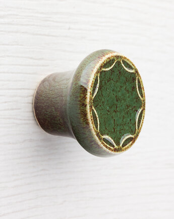 Ceramiczna gałka do mebli zielono-brązowa, wz.5, pracowniazona