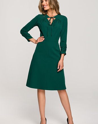 Sukienka z wiązaniem w dekolcie-zielona(S-325), STYLE