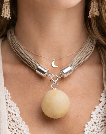 Naszyjnik bursztynowy len duża KULA biała, AmberMal