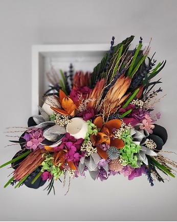 Elegancka kompozycja z suszonych kwiatów w ramie, Florals&Moss