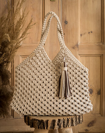 Makramowa torebka Beach Bag M wanilia, Poplecione Makramy