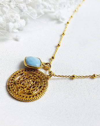 LETNI WIECZÓR- Niebieski NASZYJNIK OPAL z zawieszką Rozetą, Anemon Atelier