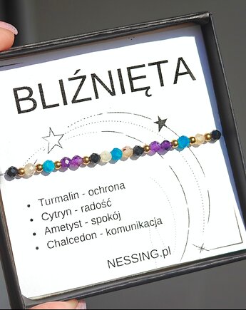BLIŹNIĘTA bransoletka zodiakalna na gumce, NESSING handmade