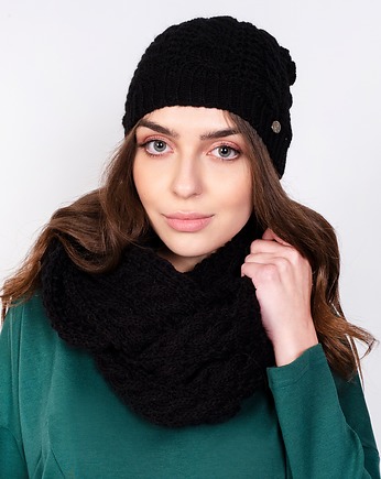 Ciepły i stylowy komplet czapka + szalik, czarny, Lanti