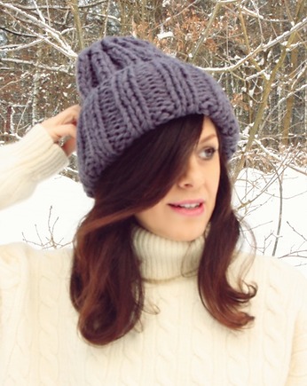 Szara czapka handmade beanie  z wełną, Mademoiselle Patrini
