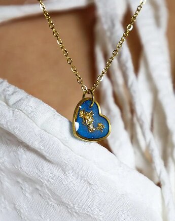 Delikatny naszyjnik sky blue samorodek złota płatki złota, Lovely Jewellery