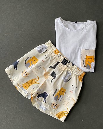 Piżama Unisex bawełniana w koty, OKAZJE - Prezent na Walentynki