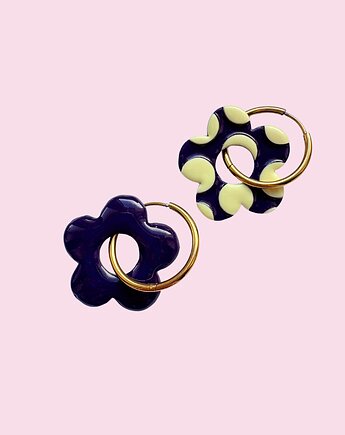 Kolczyki dwustronne w GROSZKI - fiolet + wanilia, Cuksy Jewellery