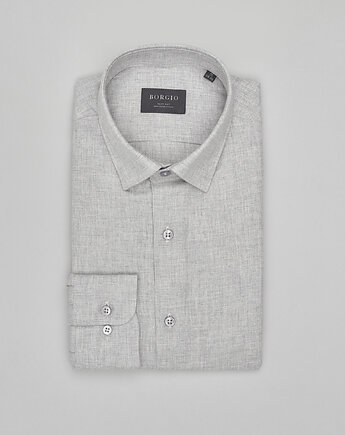 Koszula flero 00622 długi rękaw szary slim fit, BORGIO