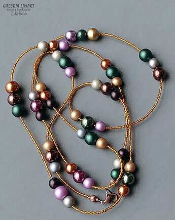 Naszyjnik w cudnych kolorach jesieni ze szklanych pereł super PREZENT  handmade, Galeria Limart