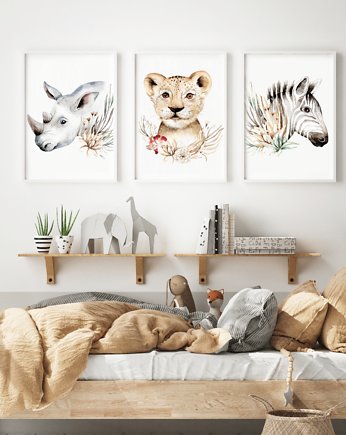 Plakaty safari, lew, zebra, nosorożec, Wallie Studio Dekoracji