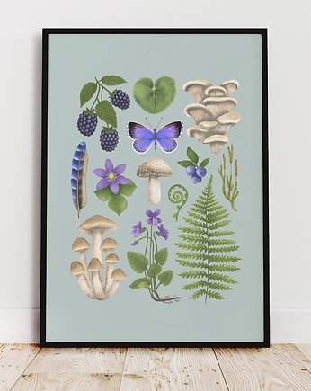 Plakat "Runo Leśne" miętowe tło 30x40cm, Studio Stonka