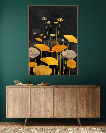 Liście lotusu - Plakat, druk - Chiński Orient, Harmonia Zen, Wabi Sabi #102, Black Sapphire Art