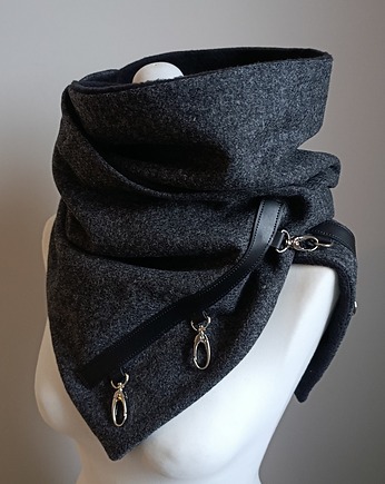 Szal wełniany grafitowy z czarną skórą - piękny, Green Sheep