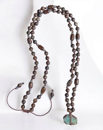 WYSYŁKA 24h : UNIKAT: larimar i bronzyt : naszyjnik MĘSKI : supełkowany, kaktusia