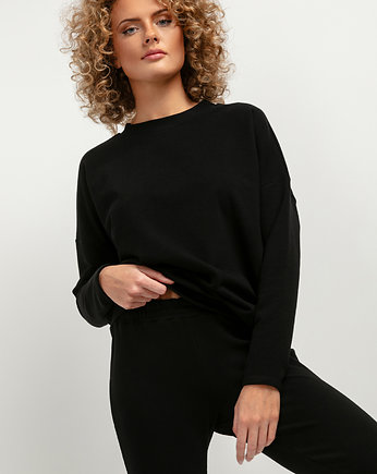 Prosta bluza ze stójką T381, czarna, TESSITA