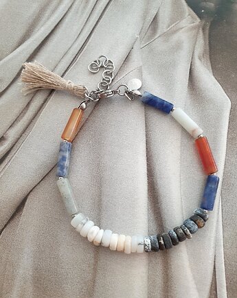 Bransoletka patyczki labradoryt, opal, sodalit, jaspis niebieski, agat, modesign