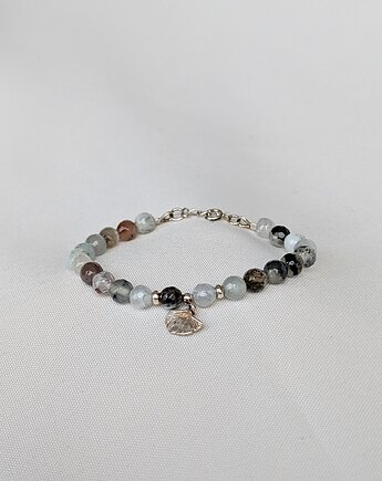 Srebrna bransoletka z agatami i miłorzębem, Moui