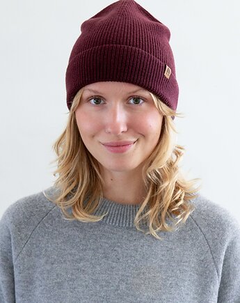 GAZELA RWS - Lekka Czapka Bordowy 100% Wełna Merino RWS, KOPYTO