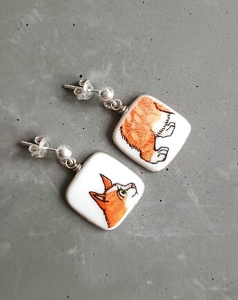 Kolczyki ceramiczne w koty, biżuteria z talerzy