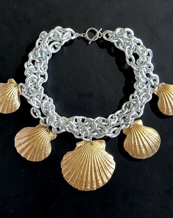 UNIKATOWY designerski naszyjnik z prawdziwych muszli, kaktusia