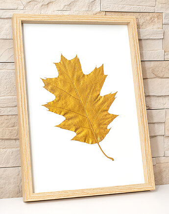 Obraz Botaniczny 3D. Złoty Liść Dębu 20x30cm. Golden Oak Leaf Wall Art, Kuźnia Obrazów