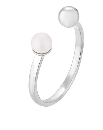 Srebrny pierścionek z kuleczką i opalizującą perłą, SOTHO