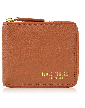 Portfel damski skórzany mały koniakowy poziomy z ochroną RFID KV-04-CG, Paolo Peruzzi