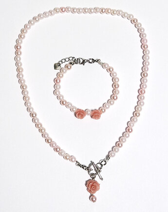 Komplet - Pudrowa różyczka, perełki róż, yenoo