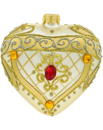 Bombka choinkowa: Serce z eleganckimi zdobieniami i kamieniami: złote, Syn Bombkarza