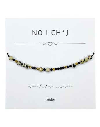 Bransoletka z alfabetem Morse Jaspis dalmatyński, Spinel, Hematyt