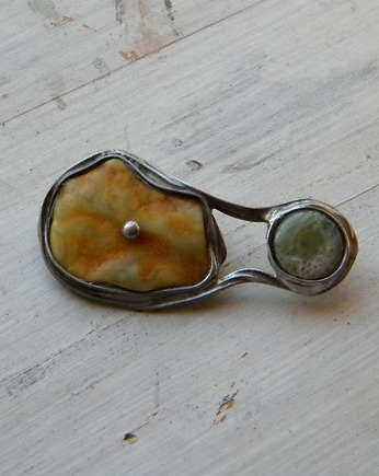 bursztyn mleczny i opal  - broszka, Beata Trotter