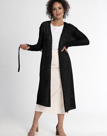 Długi kardigan wełniany z paskiem - Czarny, YOU by Tokarska