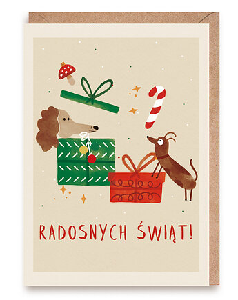 Kartka świąteczna Bożonarodzeniowa z pieskami "Radosnych Świąt", Cardie