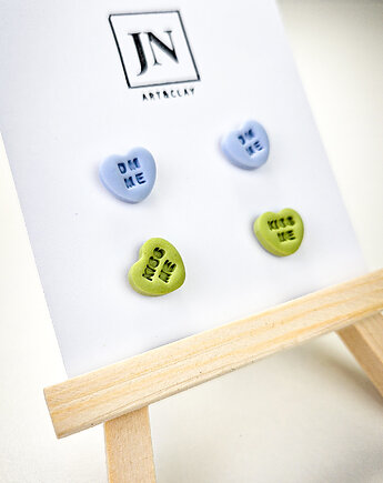 Kolczyki serduszka z napisami zestaw 2 par, JN art and clay