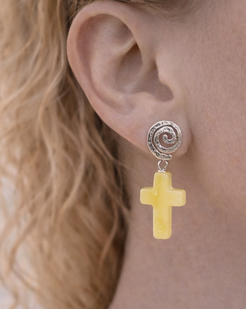 Kolczyki krzyżyki busztynowe mleczne, AmberMal