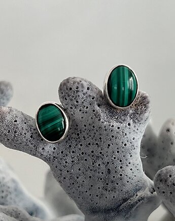 Kolczyki srebro pr. 925, KAMIEŃ MALACHIT- niepowtarzalne, Ade Art