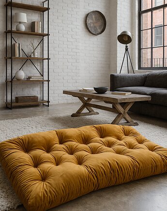 Materac pikowany Siedzisko futon Poducha Pikowana  Velvet Musztarda, nisza