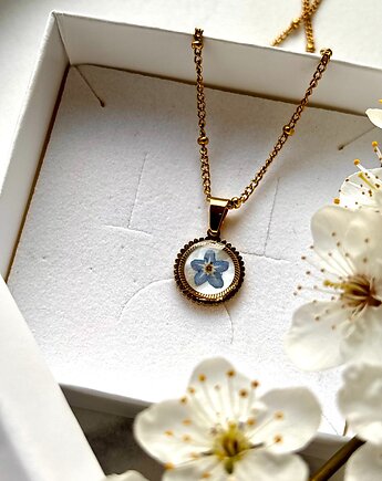 Naszyjnik niezapominajka na perle, Frant Art Jewellery